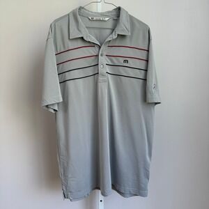 Travis‎ Mathew Polo Shirt Mens XL Gray Golf Striped DCC 15 Pink Ribbon
